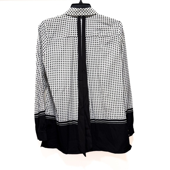 Karl Lagerfeld Paris Polka Dot Tie-Neck Blouse - Black & White Colorblock - S - Picture 3 of 8